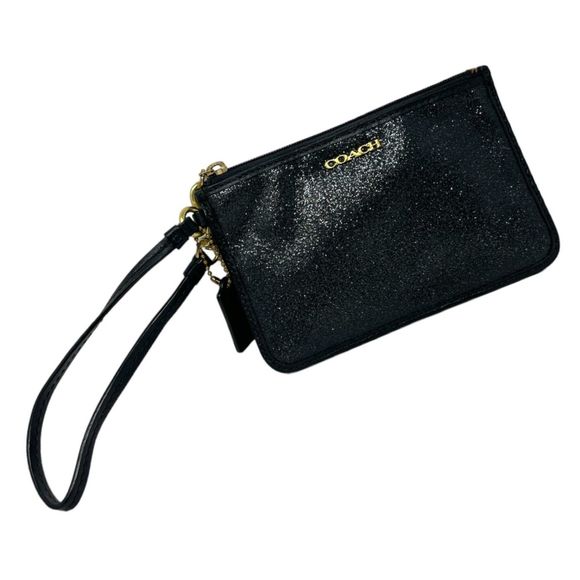 Coach wallet Black Glitter Wristlet coin ID purse gold hardware - Picture 2 of 14